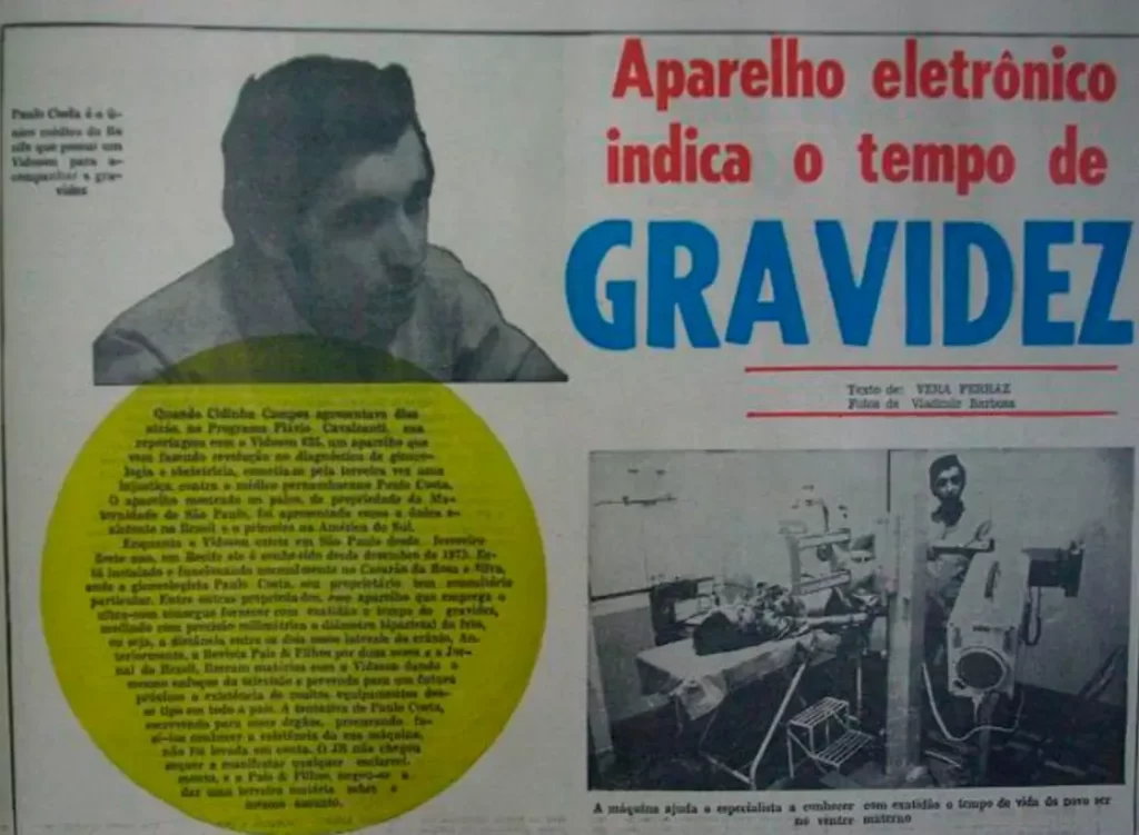 Imagem de recorte de jornal sobre exame de ultrassonografia